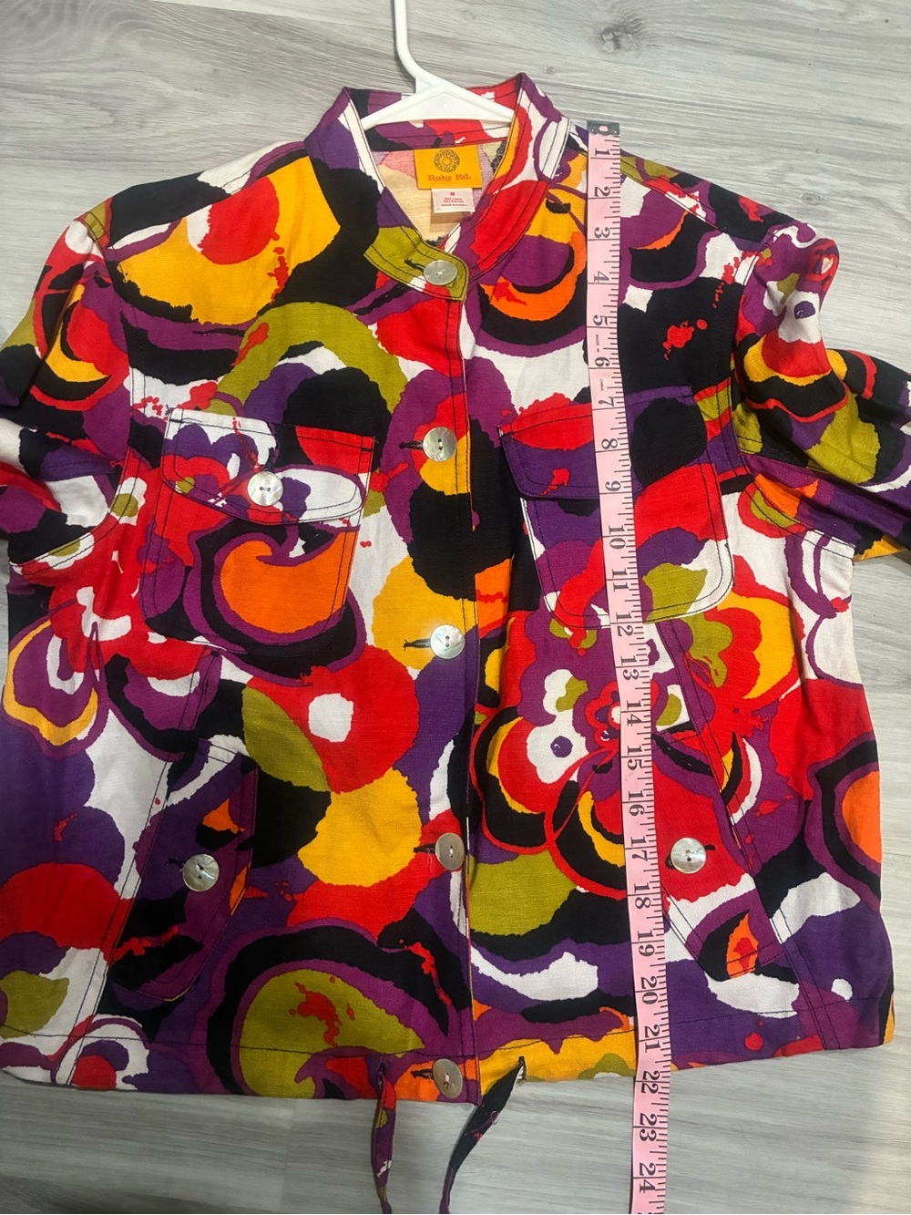 55‎ % linen Ruby Rd. Colorful Abstract Print Button-Front Jacket - Picture 5 of 6